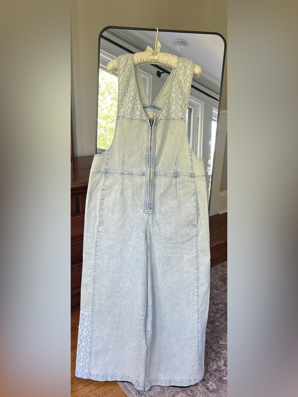 NWT Anthropologie Pilcro Lace Denim Wide-Leg Jumpsuit L